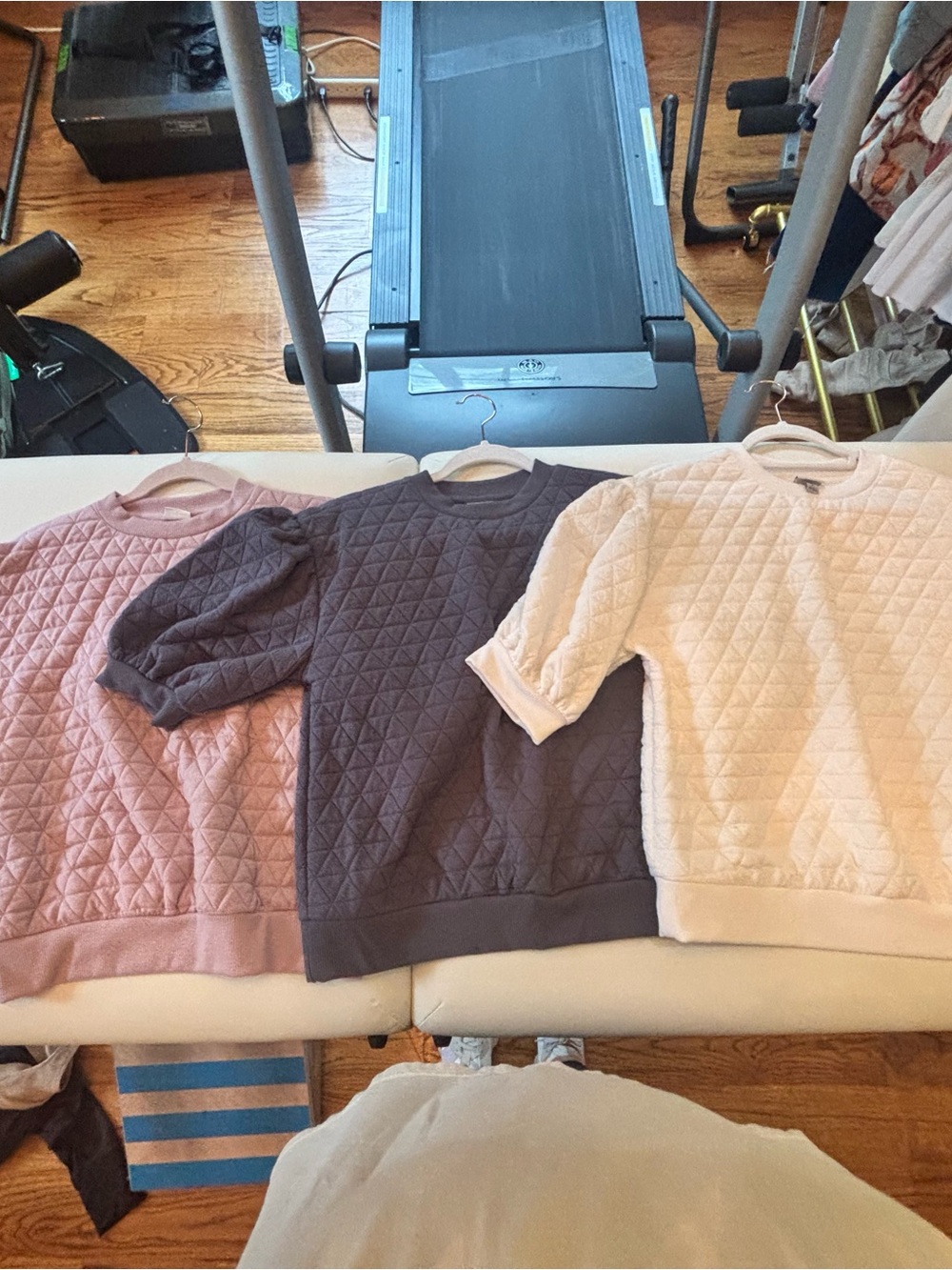 Set of 3 Quilted Crewneck Sweatshirt - Pink,White,Grey